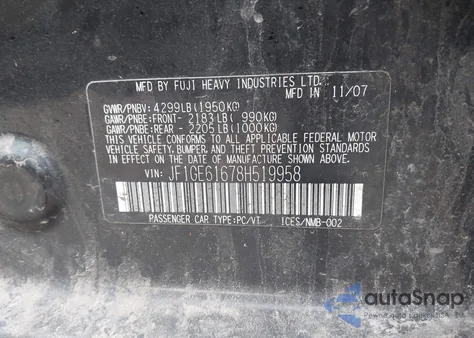 2008 Subaru Impreza 2.5I из США, поврежденный, VIN JF1GE61678H519958